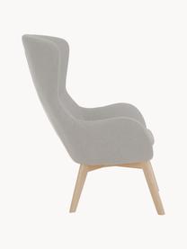 Fauteuil à oreilles avec pieds en bois Wing, Tissu gris, bois clair, larg. 77 x prof. 89 cm