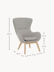 Fauteuil à oreilles avec pieds en bois Wing, Tissu gris, bois clair, larg. 77 x prof. 89 cm