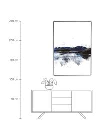 Bemalter Leinwanddruck Horizonte, Rahmen: Holz, beschichtet, Bild: Ölfarbe, Weiß, Schwarz, Blau, B 100 x H 140 cm