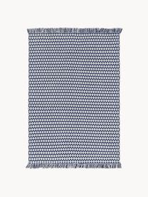 Tapis d'extérieur à franges Morty, 100 % polyester (PET recyclé), Bleu foncé, blanc cassé, larg. 80 x long. 150 cm (taille XS)