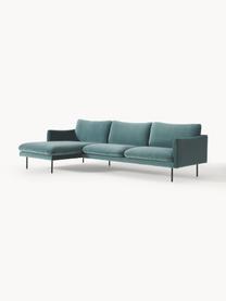 Samt-Ecksofa Moby, Bezug: Samt (Hochwertiger Polyes, Gestell: Massives Kiefernholz, Samt Petrol, B 280 x T 160 cm, Eckteil links