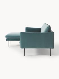 Samt-Ecksofa Moby, Bezug: Samt (Hochwertiger Polyes, Gestell: Massives Kiefernholz, Bir, Füße: Metall, pulverbeschichtet, Samt Petrol, B 280 x T 160 cm, Eckteil rechts