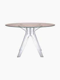 Mesa de comedor redonda Sir Gio, Ø 120 cm, Tablero: vidrio laminado, Estructura: plástico, Beige, transparente, Ø 120 cm