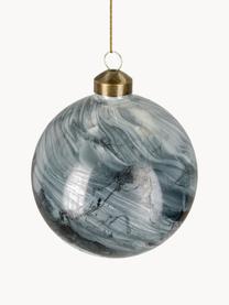 Weihnachtskugeln Marble in Marmoroptik, 6 Stück, Glas, Graublau, Weiss, dunkel, Ø 10 cm