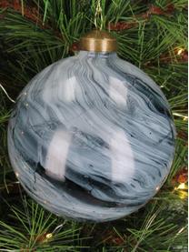 Kerstballen Marble met marmerlook, 6 stuks, Glas, Grijs, wit, marmerlook, Ø 10 cm