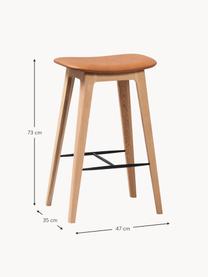 Tabouret de bar de bois de chêne Ultra, Cuir brun clair bois de chêne, larg. 35 x haut. 73 cm