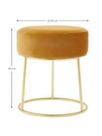 Tabouret rond velours jaune Clarissa, Revêtement : jaune Pied : couleur dorée, Ø 35 x haut. 40 cm