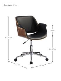 Kunstleder-Schreibtischstuhl Marbella in Schwarz, höhenverstellbar, Sitzfläche: Holz, Kunstleder (Polyure, Gestell: Metall, poliert, Rollen: Kunststoff, Schwarz, Braun, Silberfarben, B 59 x T 57 cm