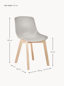 Kunststoffen stoelen Dave met houten poten, 2 stuks, Zitvlak: kunststof, Poten: beukenhout, Greige, beukenhout, B 46 x D 52 cm