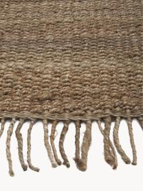 Handgemaakt juten vloerkleed Naturals met franjes, 100% jute, Bruin, B 60 x L 90 cm (maat XXS)