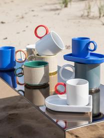 Tazas de café espresso con platitos de porcelana Niki, 2 uds., Porcelana, Azul, Ø 6 x Al 6 cm, 80 ml