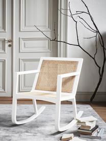 Fauteuil à bascule en bois avec cannage Odense, Blanc, beige