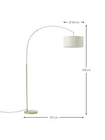 Lámpara arco grande Niels, Pantalla: lino, Cable: cubierto en tela, Beige claro, dorado, Al 218 cm