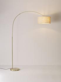 Grote booglamp Niels, Lampvoet: geborsteld metaal, Lampenkap: linnen, Lichtbeige, goudkleurig, H 218 cm