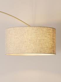 Grote booglamp Niels, Lampvoet: geborsteld metaal, Lampenkap: linnen, Lichtbeige, goudkleurig, H 218 cm