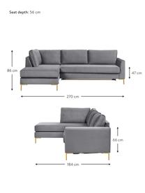 Samt-Schlafsofa Luna in Dunkelgrau mit Metall-Füssen, Bezug: 100% Polyester, Oeko-Tex , Gestell: Massives Buchenholz, Schi, Samt Dunkelgrau, B 270 x T 184 cm, Eckteil links