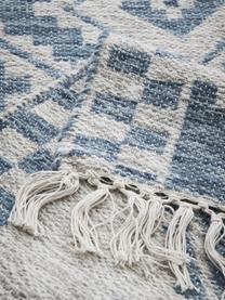 Tapis de couloir laine bleu Cindrella, Blanc naturel, bleu
