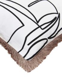 Gestreepte kussenhoes Maila met maritiem motief van biokatoen, 100% GOTS gecertificeerd biokatoen., Wit, beige, B 45 x L 45 cm