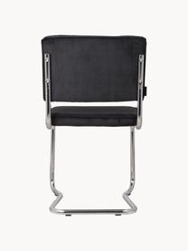 Chaise cantilever en velours côtelé Kink, Velours côtelé noir, cadre chrome, larg. 48 x prof. 48 cm