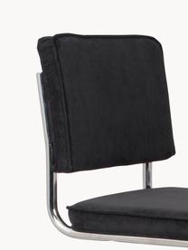 Silla cantilever de pana Kink, Tapizado: pana (88% nylon, 12% poli, Estructura: metal cromado, Negro, cromo, An 48 x F 48 cm