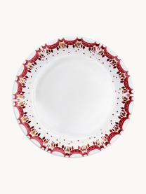 Platos llanos navideños artesanales Guirlande, 4 uds., Porcelana, Blanco, rojo, dorado, Ø 29 cm