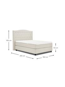 Premium boxspring bed Royal in beige, Matras: 5-zones pocketvering, Poten: massief gelakt berkenhout, Geweven stof beige, 200 x 200 cm