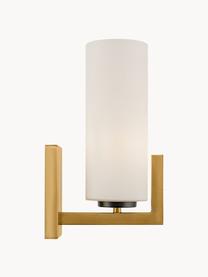 Wandlamp Fortano van glas, Lampenkap: glas, Frame: gecoat metaal, Wit, goudkleurig, D 19 x H 31 cm