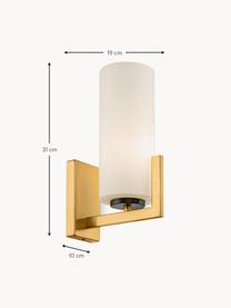 Wandlamp Fortano van glas, Lampenkap: glas, Frame: gecoat metaal, Wit, goudkleurig, D 19 x H 31 cm