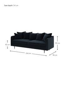 Divano 3 posti in velluto blu scuro Esme, Rivestimento: 100% velluto di poliester, Struttura: legno duro, legno tenero,, Piedini: metallo rivestito Il rive, Blu scuro, Larg. 214 x Prof. 96 cm