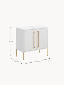 Waschbeckenunterschrank Palladia, 57 cm Breite, Griffe: Metall, beschichtet, Füße: Metall, beschichtet, Weiß, Goldfarben, B 57 x H 61 cm