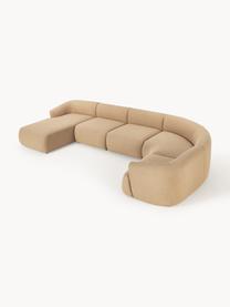 Sofá rinconera modular en tejido bouclé Sofia, Tapizado: tejido bouclé (100% polié, Estructura: madera de abeto, tablero , Patas: plástico Este producto es, Bouclé beige, An 404 x F 231 cm, chaise longue derecha