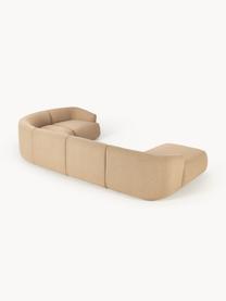 Sofá rinconera modular en tejido bouclé Sofia, Tapizado: tejido bouclé (100% polié, Estructura: madera de abeto, tablero , Patas: plástico Este producto es, Bouclé beige, An 404 x F 231 cm, chaise longue derecha