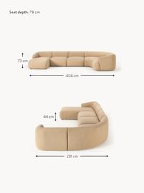 Sofá rinconera modular en tejido bouclé Sofia, Tapizado: tejido bouclé (100% polié, Estructura: madera de abeto con certi, Patas: plástico, Bouclé beige, An 404 x F 231 cm, chaise longue derecha