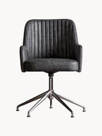 Fauteuil pivotant en cuir Curie, Cuir anthracite, argenté, larg. 64 x prof. 62 cm