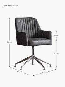 Otočná kožená židle s područkami Curie, Antracitová, stříbrná, Š 64 cm, V 62 cm