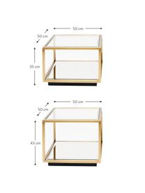 Set de mesas de centro Luigi, 4 uds., Estructura: acero inoxidable pintado, Tablero: vidrio laminado, Patas: tableros de fibra de dens, Dorado, Set de diferentes tamaños