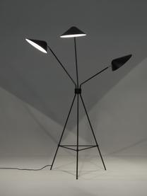 Grote tripod vloerlamp Neron, Decoratie: vermessingd metaal, Zwart, H 170 cm