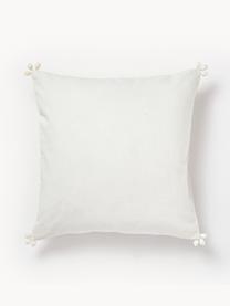 Housse de coussin 45x45 brodée avec détails de coquillages Tamir, Blanc crème, bleu, larg. 45 x long. 45 cm