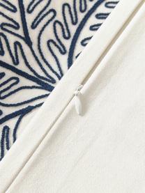 Housse de coussin 45x45 brodée avec détails de coquillages Tamir, Blanc crème, bleu, larg. 45 x long. 45 cm
