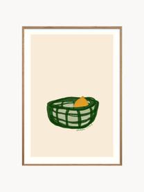 Poster A lemon in a basket, Beige clair, tons verts, jaune soleil, Ø 30 x haut. 40 cm