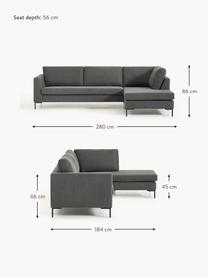 Ecksofa Luna, Bezug: 100 % Polyester Der strap, Gestell: Massives Buchenholz, Schi, Füße: Metall, galvanisiert Das , Webstoff Anthrazit, B 280 x T 184 cm, Eckteil links