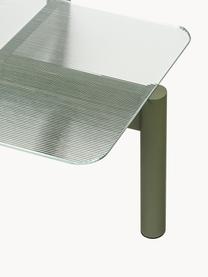 Mesa de centro de madera de haya con tablero de cristal Kob, Tablero: vidrio, Patas: madera de haya maciza, Transparente, verde oliva, An 110 x F 41 cm