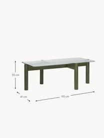 Couchtisch Kob aus Buchenholz mit Glasplatte, Tischplatte: Glas, Beine: Buchenholz, massiv, Transparent, Olivgrün, B 110 x T 41 cm