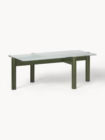 Table basse en hêtre avec plateau en verre Kob, Transparent, vert olive, larg. 110 x prof. 41 cm