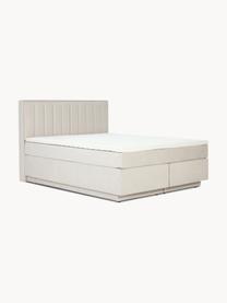 Boxspringbett Livia mit Stauraum, Matratze: 5-Zonen-Taschenfederkern, Füße: Kunststoff, Webstoff Hellbeige, B 140 x L 200 cm, Härtegrad H2