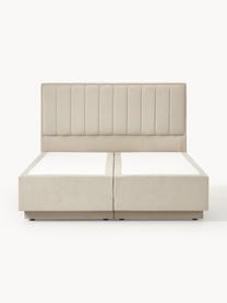 Boxspringbett Livia mit Stauraum, Matratze: 5-Zonen-Taschenfederkern, Füße: Kunststoff, Webstoff Hellbeige, B 140 x L 200 cm, Härtegrad H2