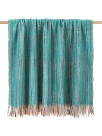 Kleurrijke plaid Ayana met franjes, 100% acryl, Turquoise, multicolour, B 130 x L 190 cm