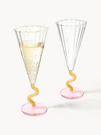 Flûtes à champagne artisanales Curve, 2 pièces, Verre, Transparent, jaune pâle, rose pâle, Ø 8 x haut. 21 cm, 180 ml