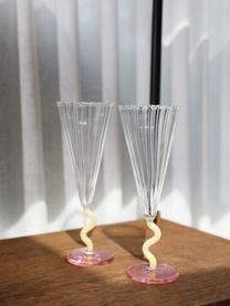 Flûtes à champagne artisanales Curve, 2 pièces, Verre, Transparent, jaune pâle, rose pâle, Ø 8 x haut. 21 cm, 180 ml