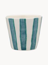 Handbemalte Espressotassen Powder Striped, 2 Stück, Steingut, Off White, Türkisgrün, Graublau, Ø 6 x H 6 cm, 80 ml